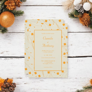 Orange Beige Retro Y2K 70s Flower Pattern Invitation