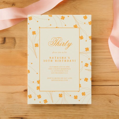 Orange Beige Retro Y2K 70s Flower Pattern Invitation