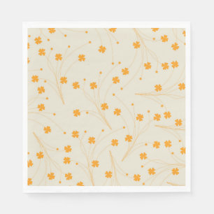 Orange Beige Retro Y2K 70s Flower Pattern Napkins