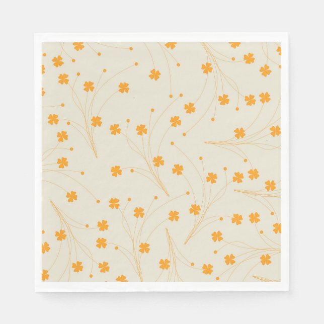 Orange Beige Retro Y2K 70s Flower Pattern Napkins (Front)