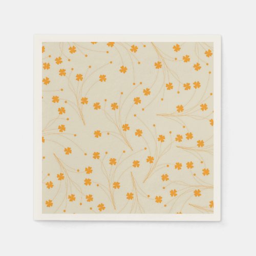 Orange Beige Retro Y2K 70s Flower Pattern Napkins