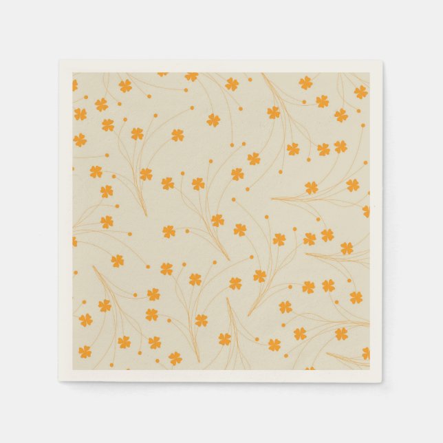 Orange Beige Retro Y2K 70s Flower Pattern Napkins (Front)