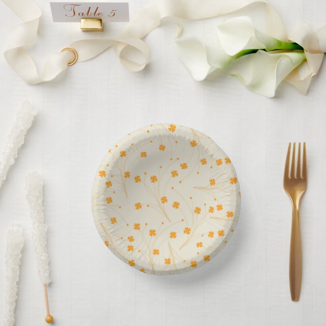 Orange Beige Retro Y2K 70s Flower Pattern Paper Bowls (Wedding)