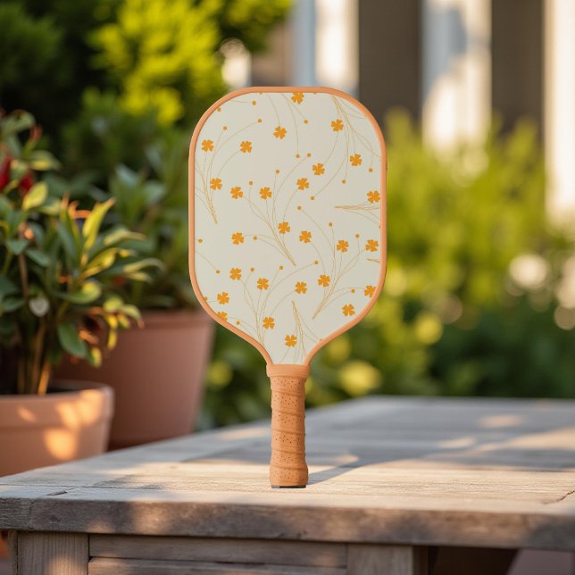 Orange Beige Retro Y2K 70s Flower Pattern Pickleball Paddle (Creator Uploaded)