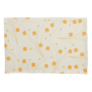 Orange Beige Retro Y2K 70s Flower Pattern Pillow Case