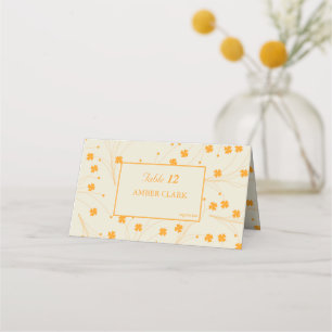 Orange Beige Retro Y2K 70s Flower Pattern Place Card