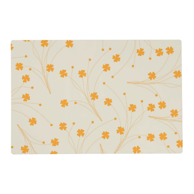 Orange Beige Retro Y2K 70s Flower Pattern Placemat (Front)