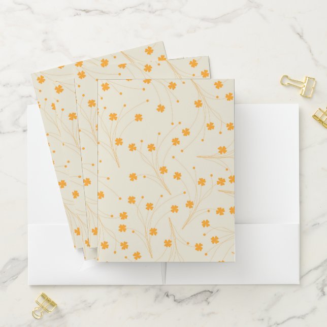 Orange Beige Retro Y2K 70s Flower Pattern Pocket Folder (In Situ)