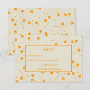 Orange Beige Retro Y2K 70s Flower Pattern RSVP Card