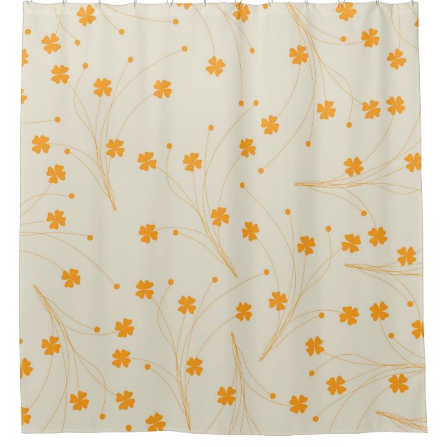 Orange Beige Retro Y2K 70s Flower Pattern Shower Curtain (Front)