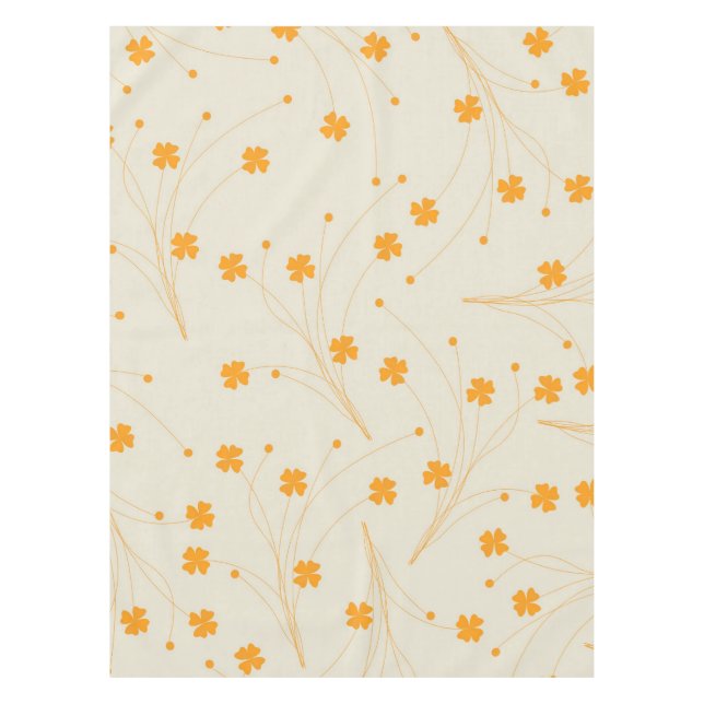 Orange Beige Retro Y2K 70s Flower Pattern Tablecloth (Front)