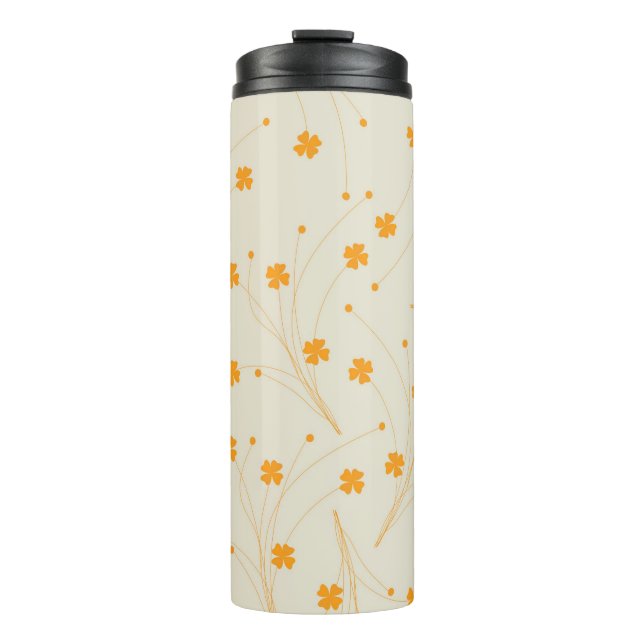 Orange Beige Retro Y2K 70s Flower Pattern Thermal Tumbler (Front)
