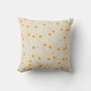 Orange Beige Retro Y2K 70s Flower Pattern Throw Pillow