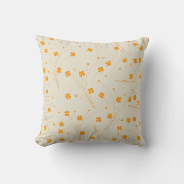 Orange Beige Retro Y2K 70s Flower Pattern Throw Pillow (Front)