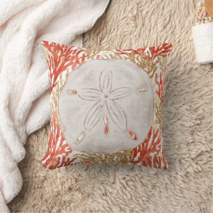 Orange Beige Seashell Coral Throw Pillow