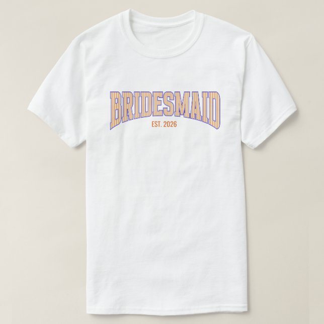 Orange + Beige Stripe Navy BRIDESMAID Bachelorette T-Shirt (Design Front)