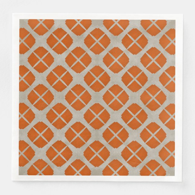 Orange, Beige, Taupe Mid Century Modern Pattern Paper Dinner Napkins (Front)