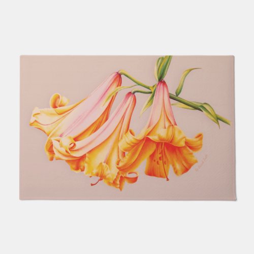 Orange bell lilies fine art botanical flower doormat