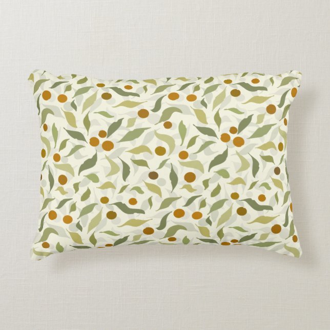 Orange Berries and Leaves on creme - pattern.     Accent Pillow (Front)