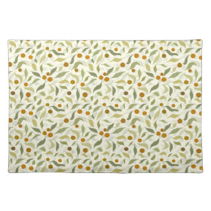 Orange Berries and Leaves on creme - pattern. Cloth Placemat