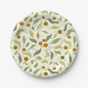 Orange Berries and Leaves on creme - pattern. Paper Plates