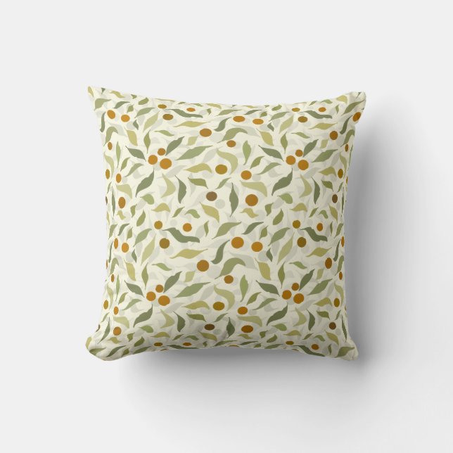 Orange Berries and Leaves on creme - pattern.    Throw Pillow (Front)