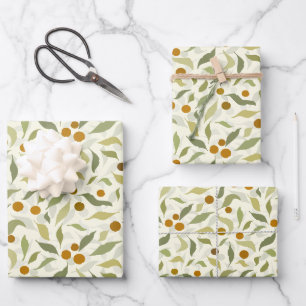 Orange Berries and Leaves on creme - pattern. Wrapping Paper Sheets