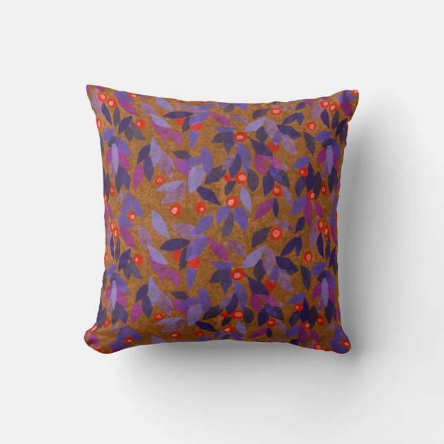 Orange Berries Purple Leaves Simple Floral Pattern Throw Pillow (Front)