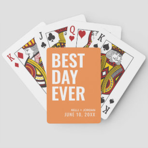Orange Best Day Ever Wedding Playing Cards
