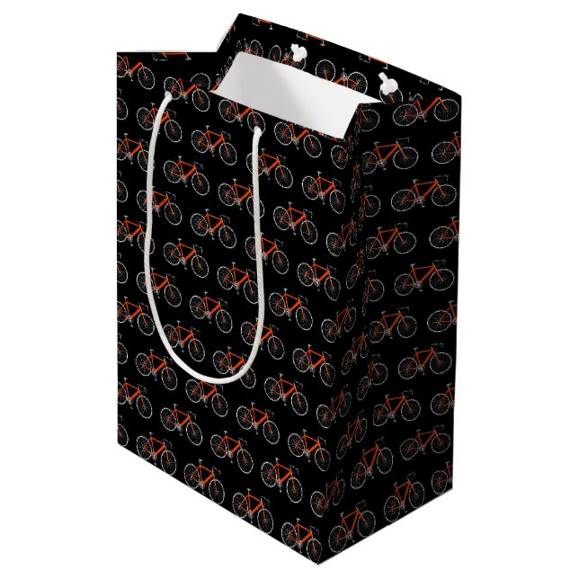 Orange bicycle on black medium gift bag (Back Angled)