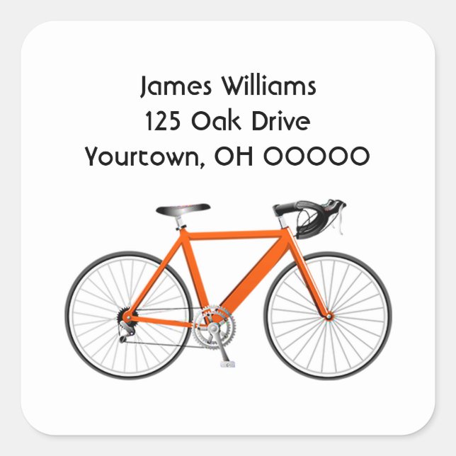 Orange Bicycle On White Square Sticker (Front)
