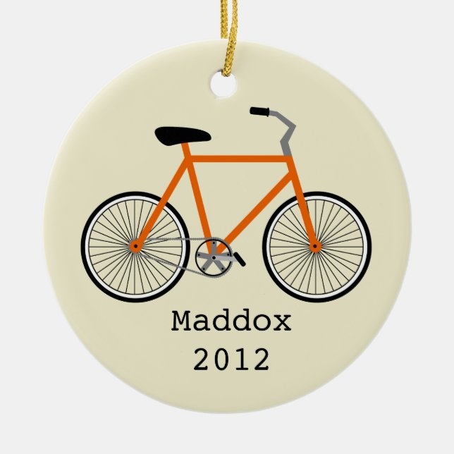 Orange Bicycle Personalized Ornament (Front)