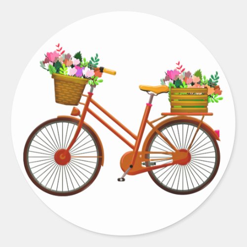 Orange Bicycle With Basket Of Flowers _ Sticker