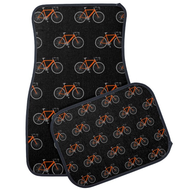 Orange Bicycles On Black   Car Floor Mat (Set)