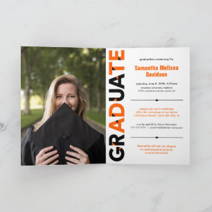 Orange Big Bold Angle-Cut Letters Graduation Invitation