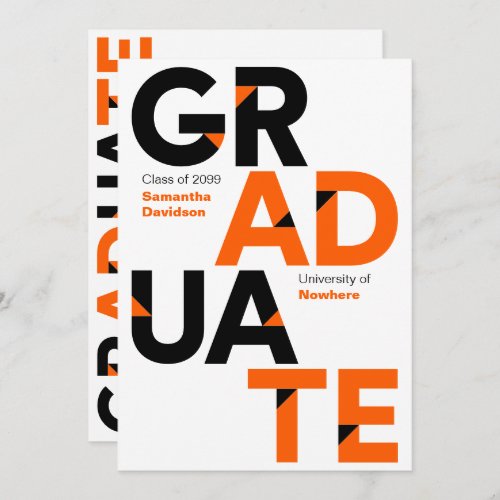 Orange Big Bold Angle_Cut Letters Graduation Invitation