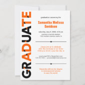 Orange Big Bold Angle-Cut Letters Graduation Invitation (Back)