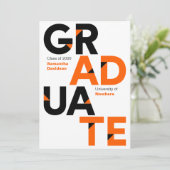 Orange Big Bold Angle-Cut Letters Graduation Invitation (Standing Front)