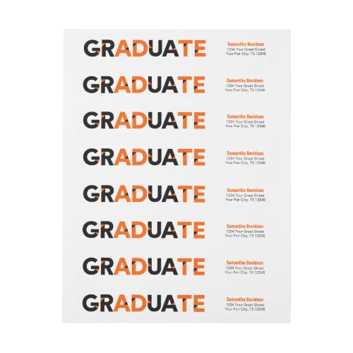 Orange Big Bold Angle_Cut Letters Graduation Wrap Around Label