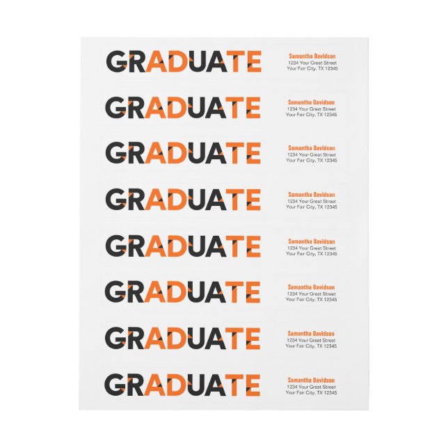 Orange Big Bold Angle-Cut Letters Graduation Wrap Around Label (Sheet)