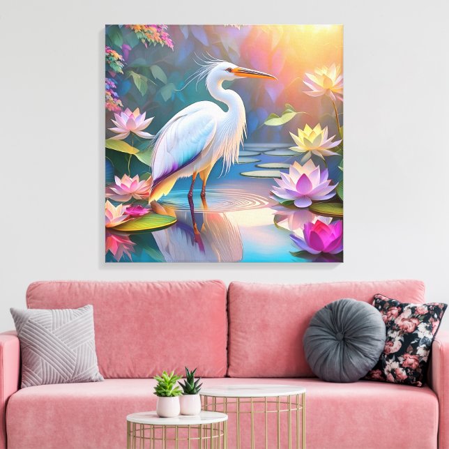Orange Billed White Heron Fantasy Bird  Canvas Print (Insitu(LivingRoom))