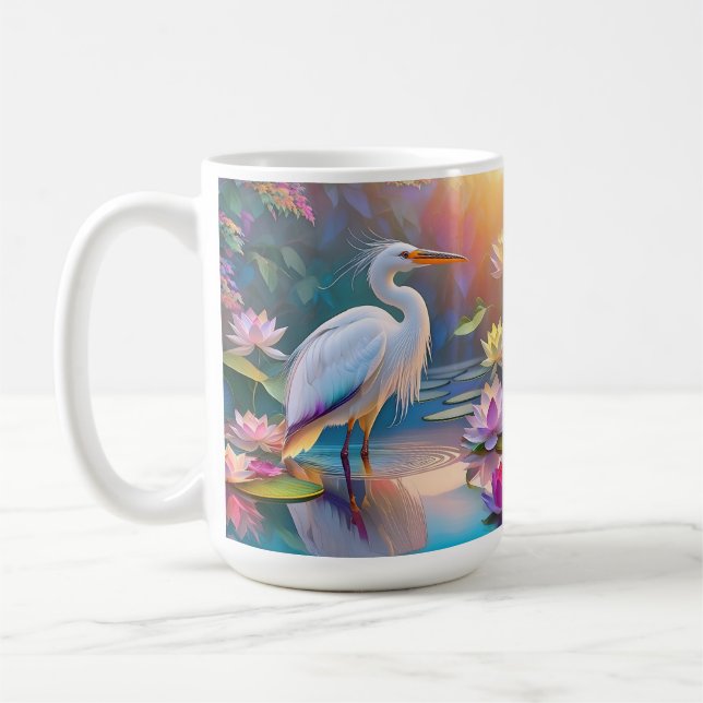 Orange Billed White Heron Fantasy Bird  Coffee Mug (Left)