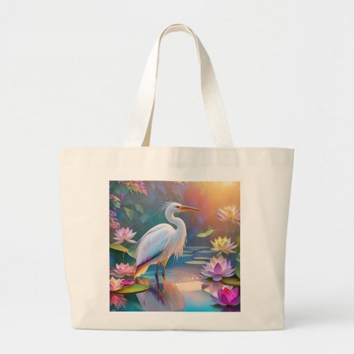 Orange Billed White Heron Fantasy Bird  Large Tote Bag