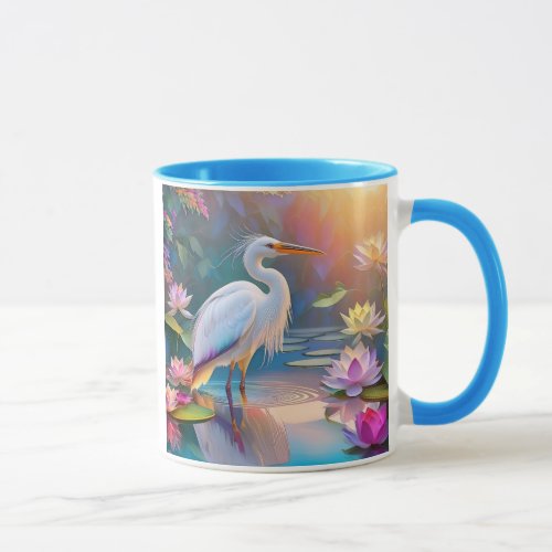 Orange Billed White Heron Fantasy Bird  Mug