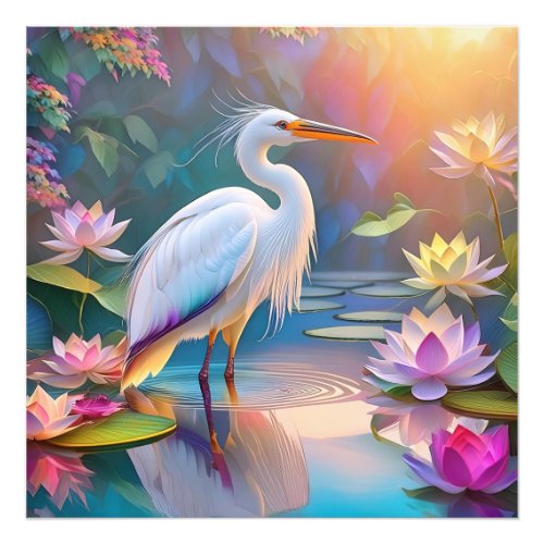 Orange Billed White Heron Fantasy Bird  Photo Print