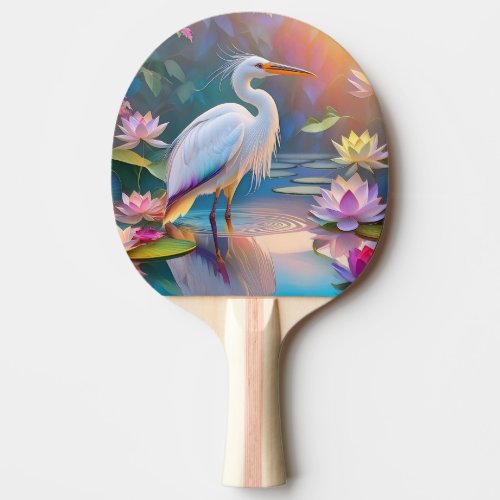 Orange Billed White Heron Fantasy Bird  Ping Pong Paddle