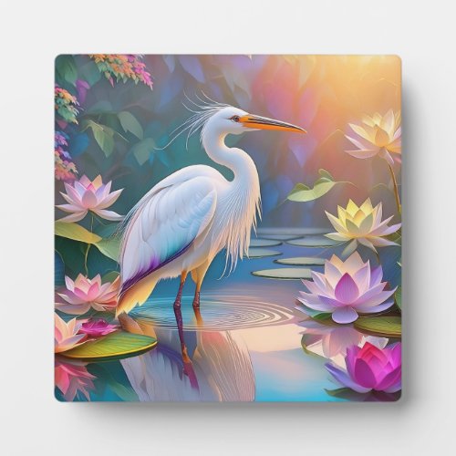 Orange Billed White Heron Fantasy Bird  Plaque