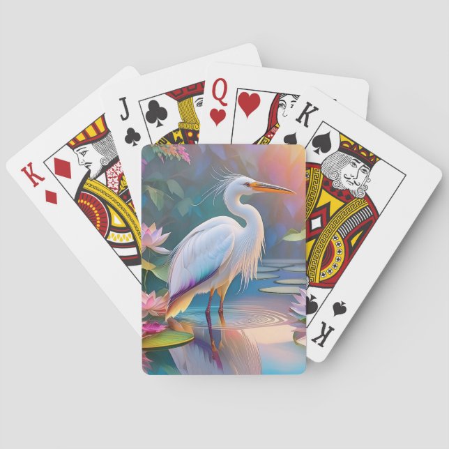 Orange Billed White Heron Fantasy Bird  Poker Cards (Back)