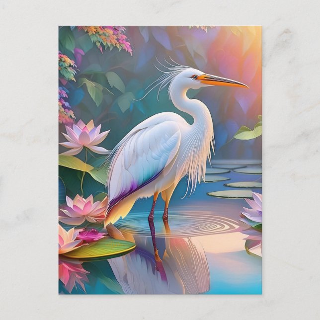 Orange Billed White Heron Fantasy Bird  Postcard (Front)