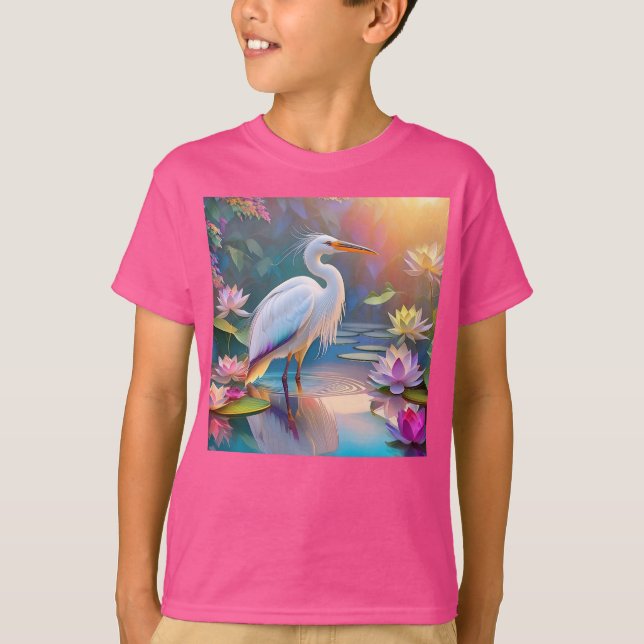 Orange Billed White Heron Fantasy Bird  T-Shirt (Front)
